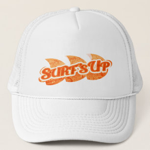 "Surf's Up" orange wave on white hat