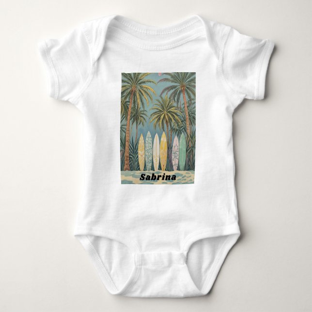 Surf's Up, Pastel Style Personalized Baby Bodysuit (Front)