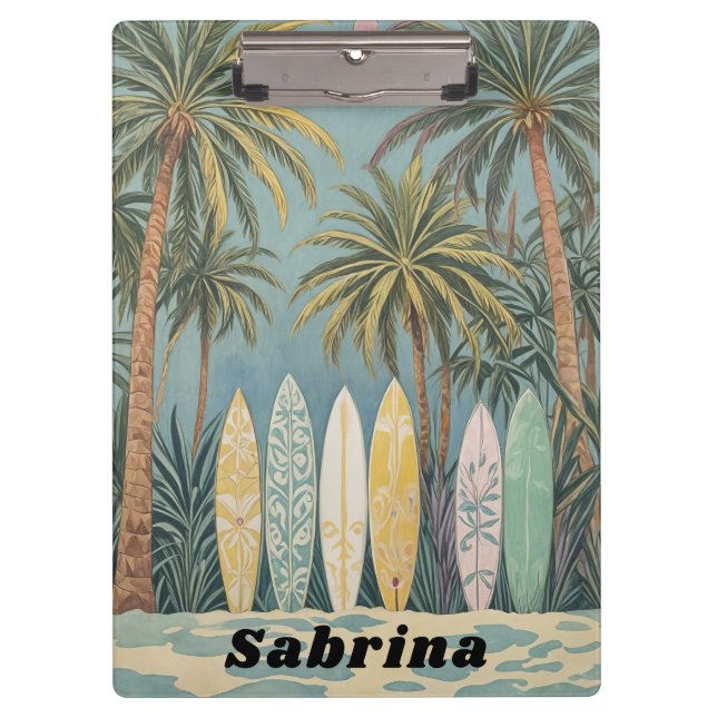Surf's Up, Pastel Style Personalized Clipboard (Front)