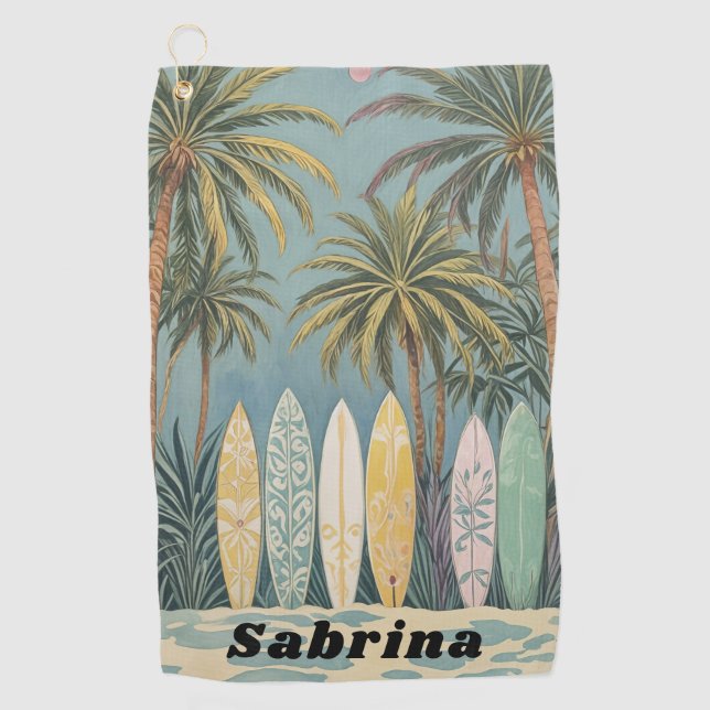 Surf's Up, Pastel Style Personalized Golf Towel (Front)