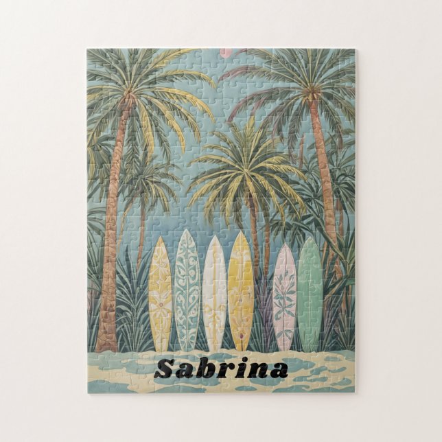 Surf's Up, Pastel Style Personalized Jigsaw Puzzle (Vertical)