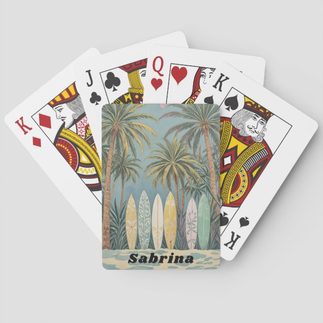 Surf's Up, Pastel Style Personalized Playing Cards (Back)