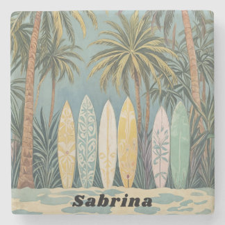 Surf's Up, Pastel Style Personalized Stone Coaster