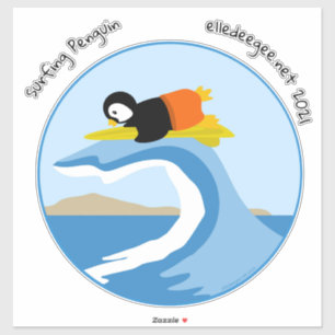 Surf's Up Penguin Custom-Cut Vinyl Sticker