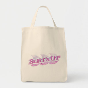 "Surf's Up" pink and purple surfers tote bag