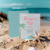 Surfs Up Pink Beach Birthday Invitation