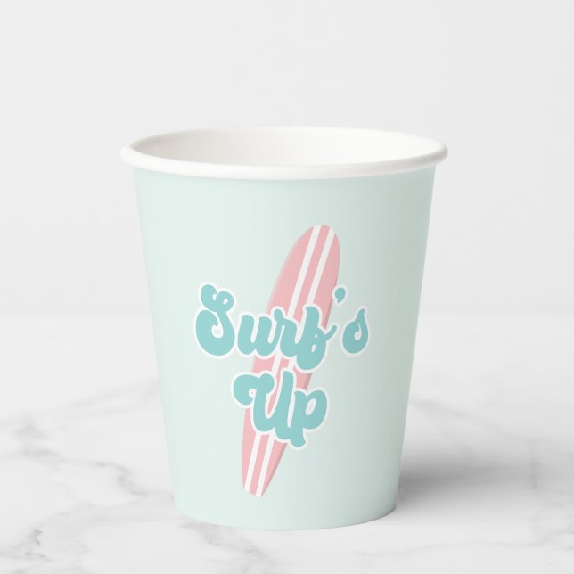 Surfs Up Pink Beach Birthday Paper Cups (Front)
