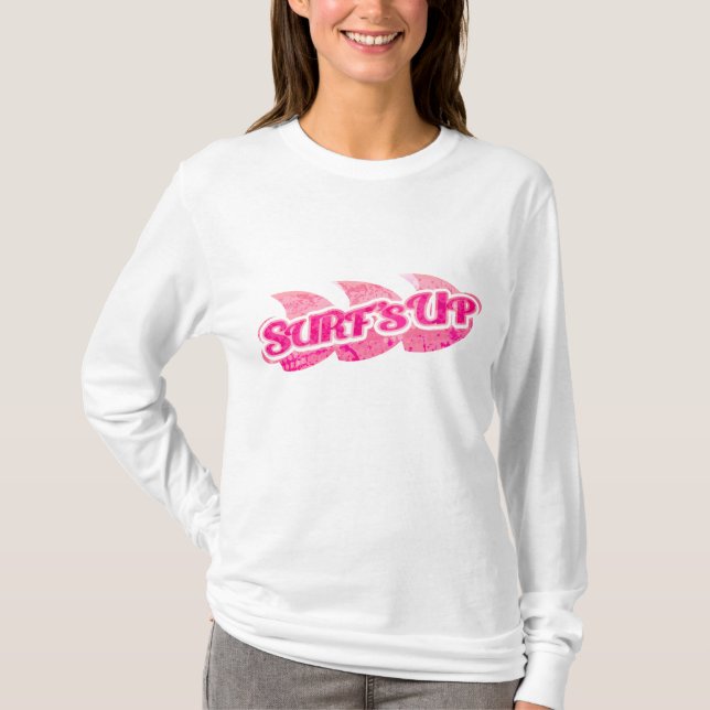 Surf's Up pink girls waves hoodie or tee (Front)