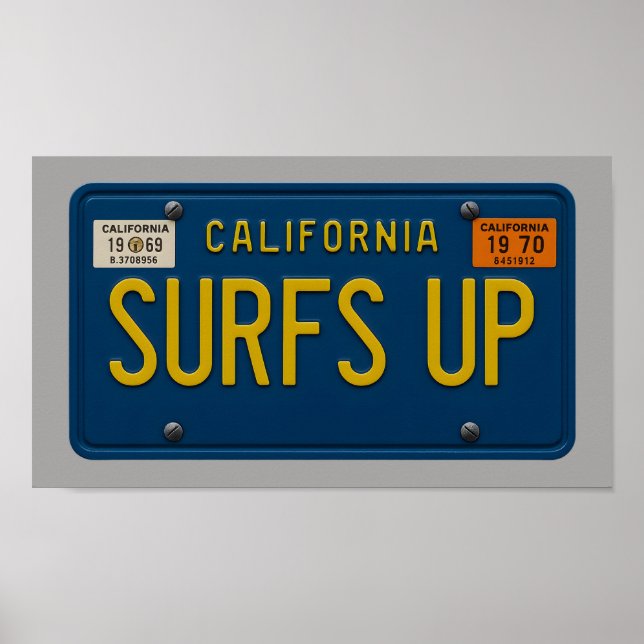 Surfs Up - Retro 1969 California License Plate Art Poster (Front)