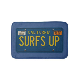 Surfs Up Retro 1969 California License Plate Surf Bath Mat