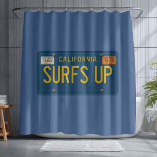 Surfs Up Retro 1969 California License Plate Surf Shower Curtain