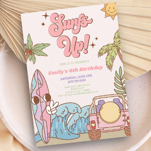 Surfs Up Retro Girl Birthday Invitation