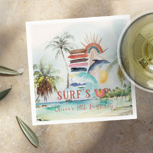 Surf's Up Retro Summer Surfing Birthday Napkin
