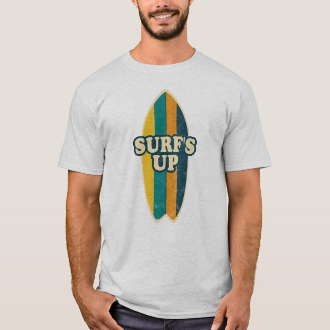 Surf's Up Retro Surfboard Design T-Shirt (Front)