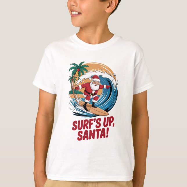 Surf's up Santa Christmas T-Shirt (Front)