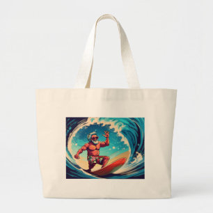 Surf's Up, Santa: Tropical Wave Rider Vibes" Large Tote Bag