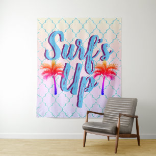 Surf's Up Summer Sunset Palm Trees Tapestry