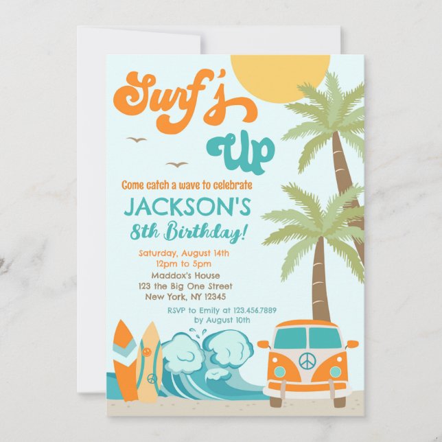 Surf's up Surf Beach Surfer Birthday Invitation (Front)
