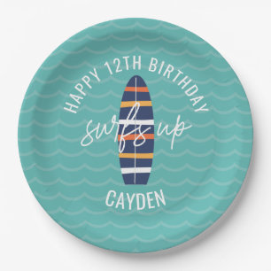 Surfs Up surfboard and waves Birthday Party Paper  Plate