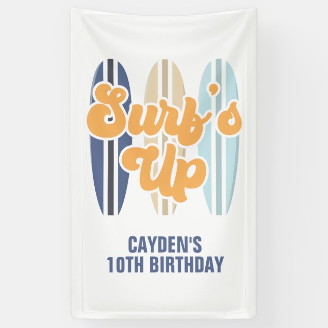 Surf's Up Surfboard Beach Birthday Banner (Vertical)