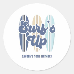 Surf's Up Surfboard Beach Birthday Classic Round S Sticker