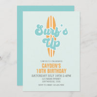 Surf's Up Surfboard Beach Birthday Invitation