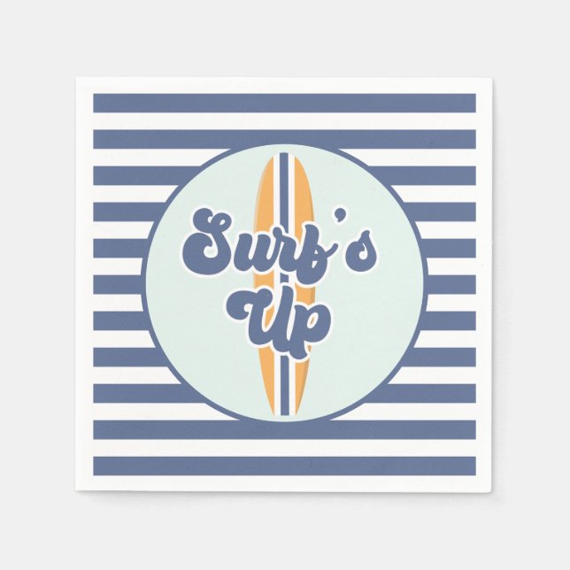 Surf's Up Surfboard Beach Birthday Napkin (Front)