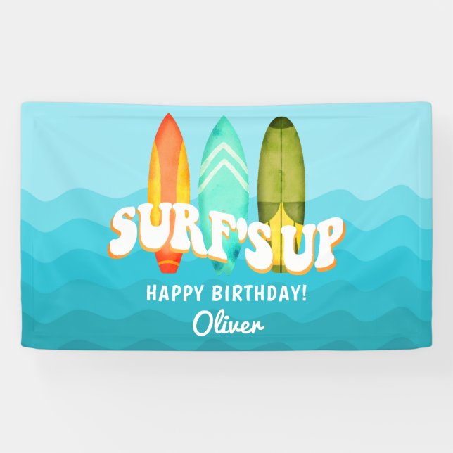 Surfs Up Surfboard Birthday Banner (Horizontal)