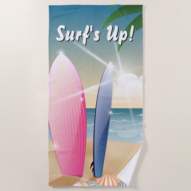 Surf's Up Surfboards on the Beach Beach Towel (Front)