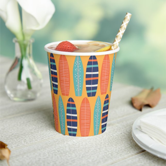 Surfs Up Surfboards Orange Blue Summer Birthday Paper Cups (Insitu)