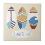 Surf's Up! Surfboards Tile<br><div class="desc">Surf's Up! I by June Erica Vess. Features three surfboards with different,  fun designs and "Surf's Up" phrase at the bottom of the image.</div>