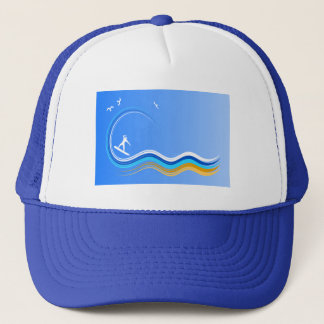Surf's Up Surfer Surfing Silhouette Blue Hat