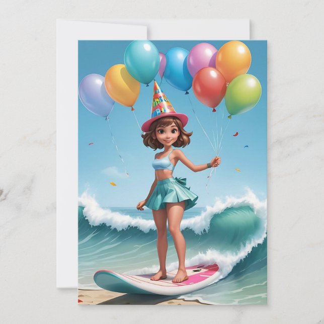 surfs up surfing beach birthday party invitations (Front)