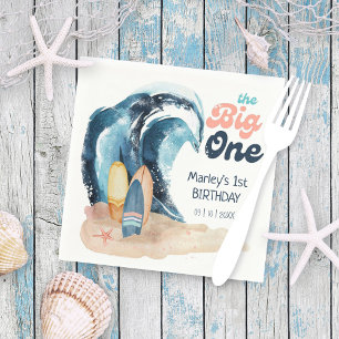 Surf's Up   The Big One 1st Beach Birthday Napkin