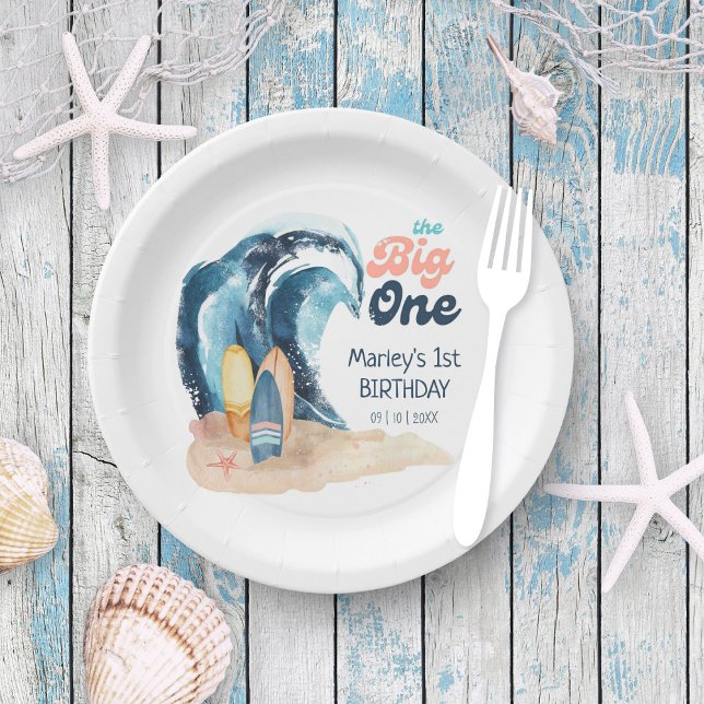Surf's Up | The Big One Beach Baby 1st Birthday Paper Plate (Creator Uploaded)