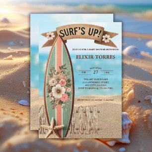 Surf's Up Vintage Floral Baby Shower Invitation