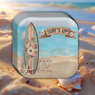 Surf's Up Vintage Floral Baby Shower Paper Plate