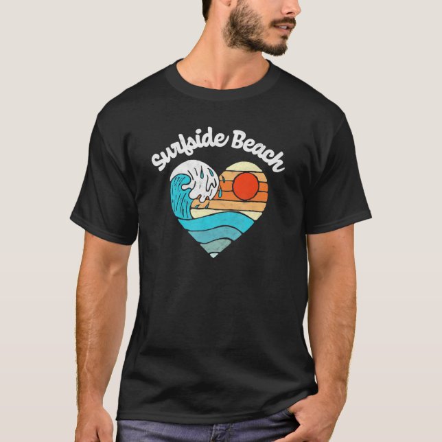Surfside Beach  Retro Heart Surf  Wave Graphic T-Shirt (Front)