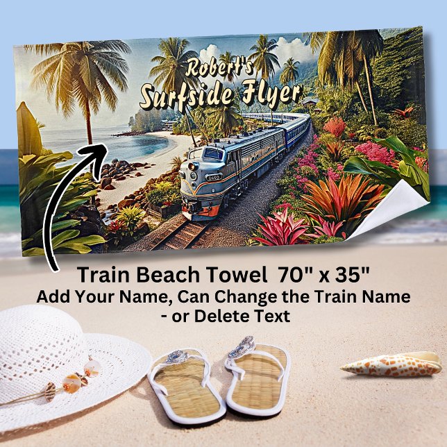 Surfside Flyer Diesel Train at the Beach  Towel (Creator Uploaded)