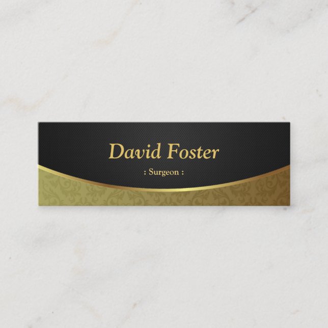 Surgeon - Black Gold Damask Mini Business Card (Front)
