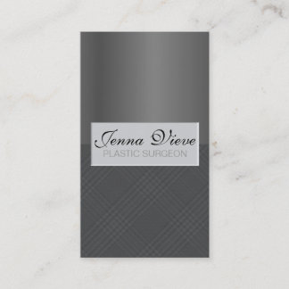 Surgeon Business Card Monogram Grey Silver Plaid