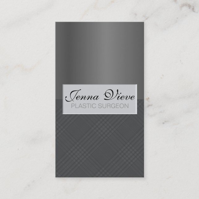 Surgeon Business Card Monogram Grey Silver Plaid (Front)