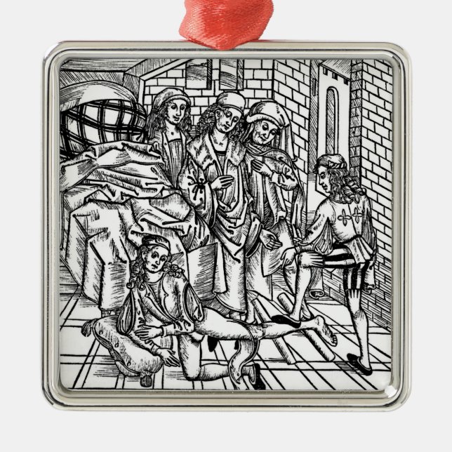 Surgeon directs as an assistant breaks and resets metal tree decoration (Front)