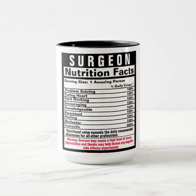 Surgeon Doctor Funny Nutrional Facts  Mug (Center)