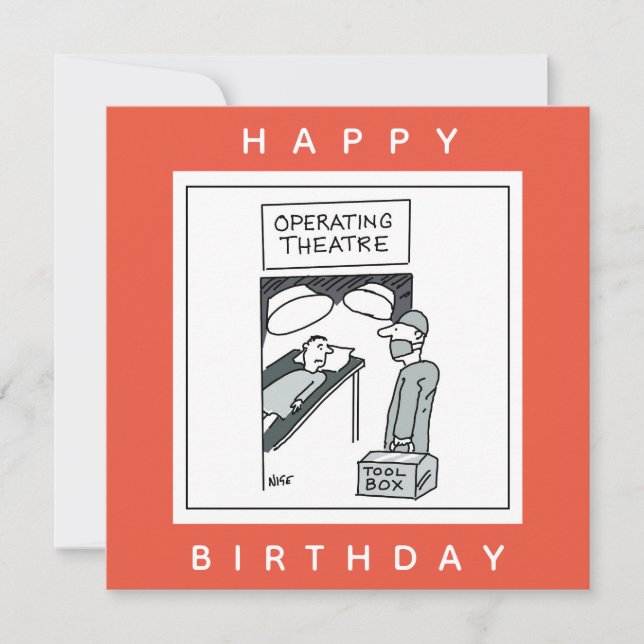 Surgeon Entering Operating Theatre Cartoon Card (Front)