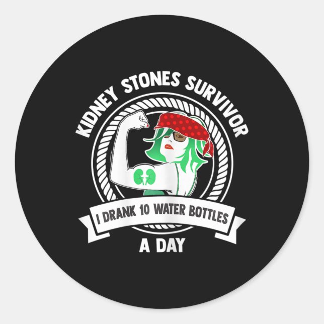 Surgery Gift - Flexing Woman Kidney Stones Survivo Classic Round Sticker (Front)