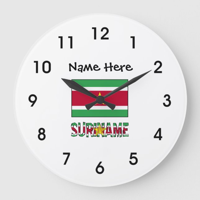 Suriname and Surinamese Flag with Your Name Large  Clock (Front)