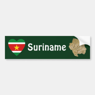 Suriname Flag Heart + Map Bumper Sticker