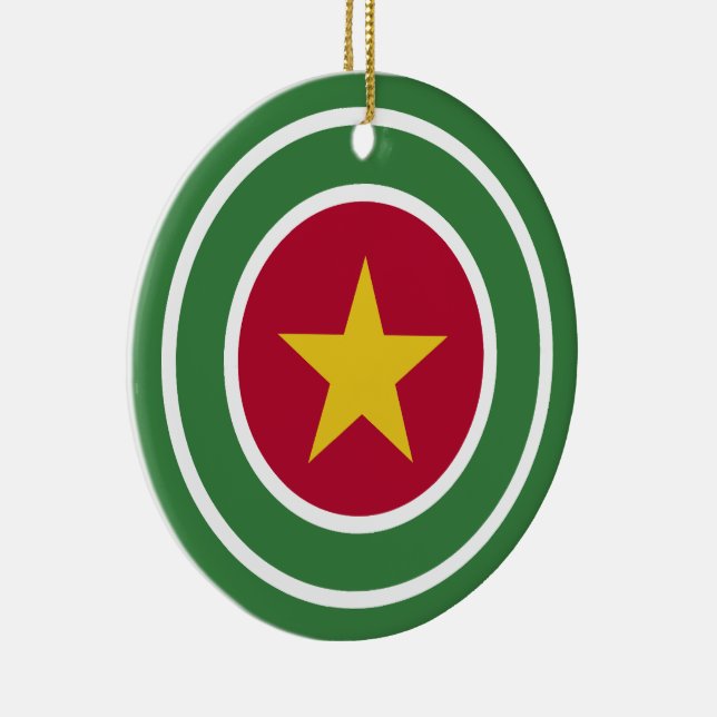 Suriname Flag Roundel, Round Surinamese Flag Ceramic Tree Decoration (Right)