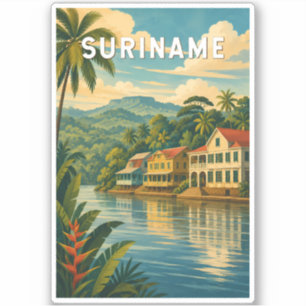 Suriname Illustration Travel Art Vintage
